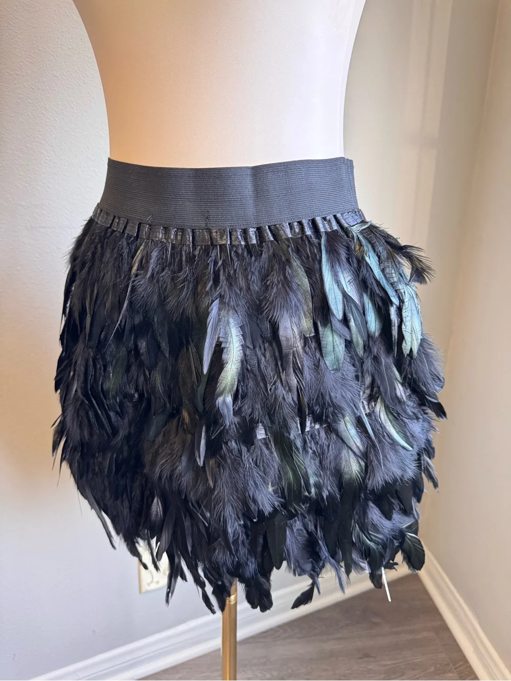 NWT Black Feather Mini Skirt